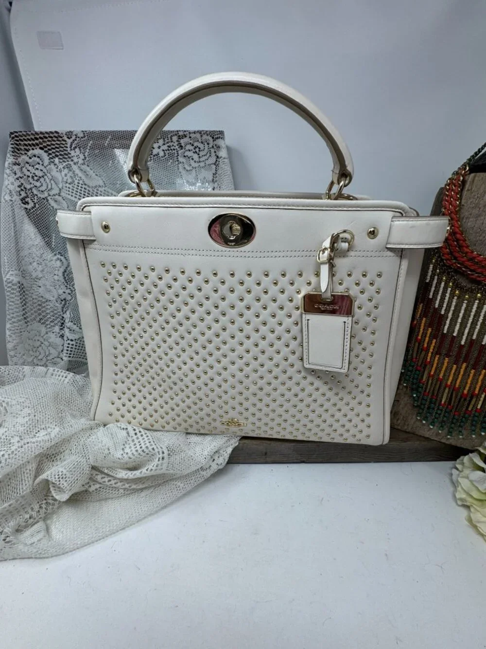Coach Gramercy Studded Satchel  Color Chalk